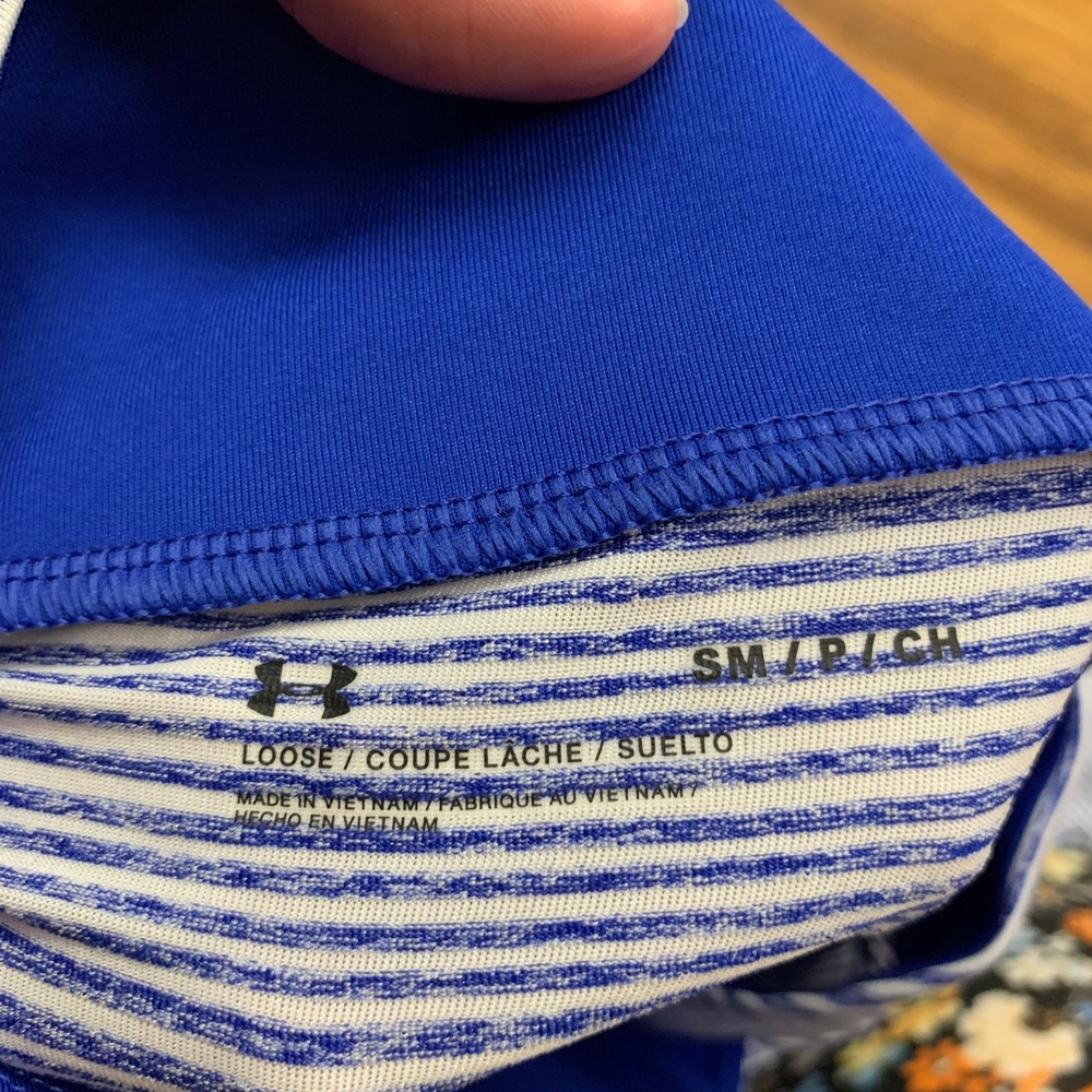 Under Armour Zinger Blue White Stripe Mock Neck Long Sleeve Athletic Top Shirt S - Picture 6 of 6